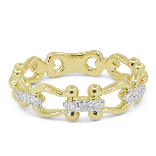 14k Yellow Gold 0.09Ct Three section Diamond Ring with 30 Diamonds