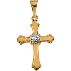 14k Yellow Gold Cross with Diamond Charm