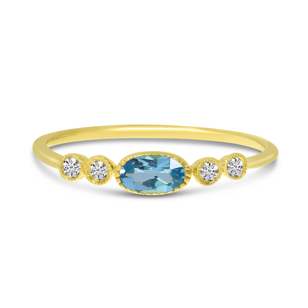 14k Yellow Gold Blue Topaz and 0.06 Ct Diamond Ring