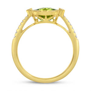 14k Yellow Gold Peridot and 0.11 Ct Diamond Ring