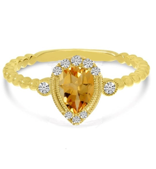 14K Yellow Gold Citrine and 0.13Ct Diamond Ring