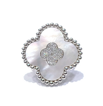 Load image into Gallery viewer, 14k White Gold Mother of Pearl and 0.28Ct Diamond Clover Ring
