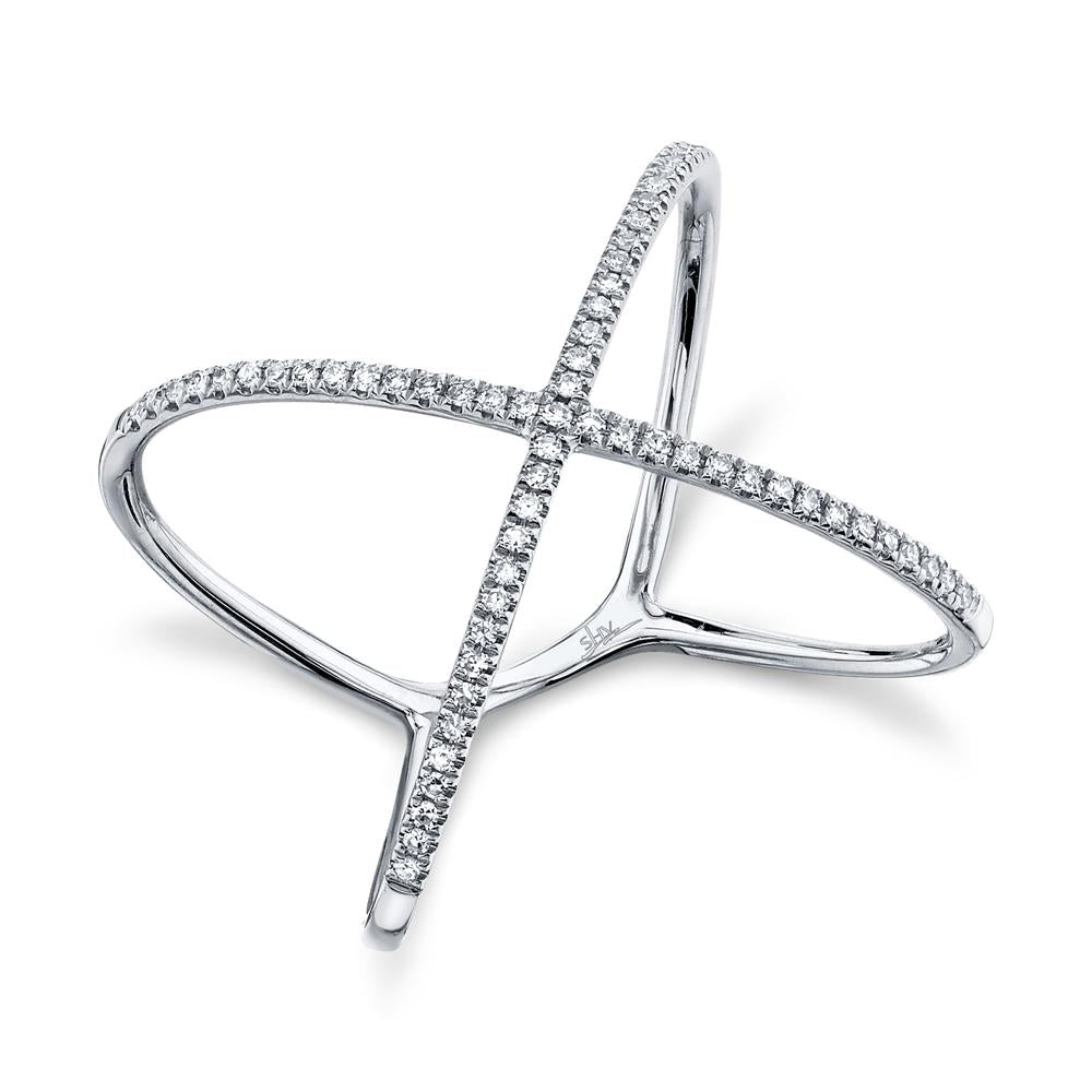 14k Gold 0.18 Ct Diamond X Ring, Available in White, Rose and Yellow Gold