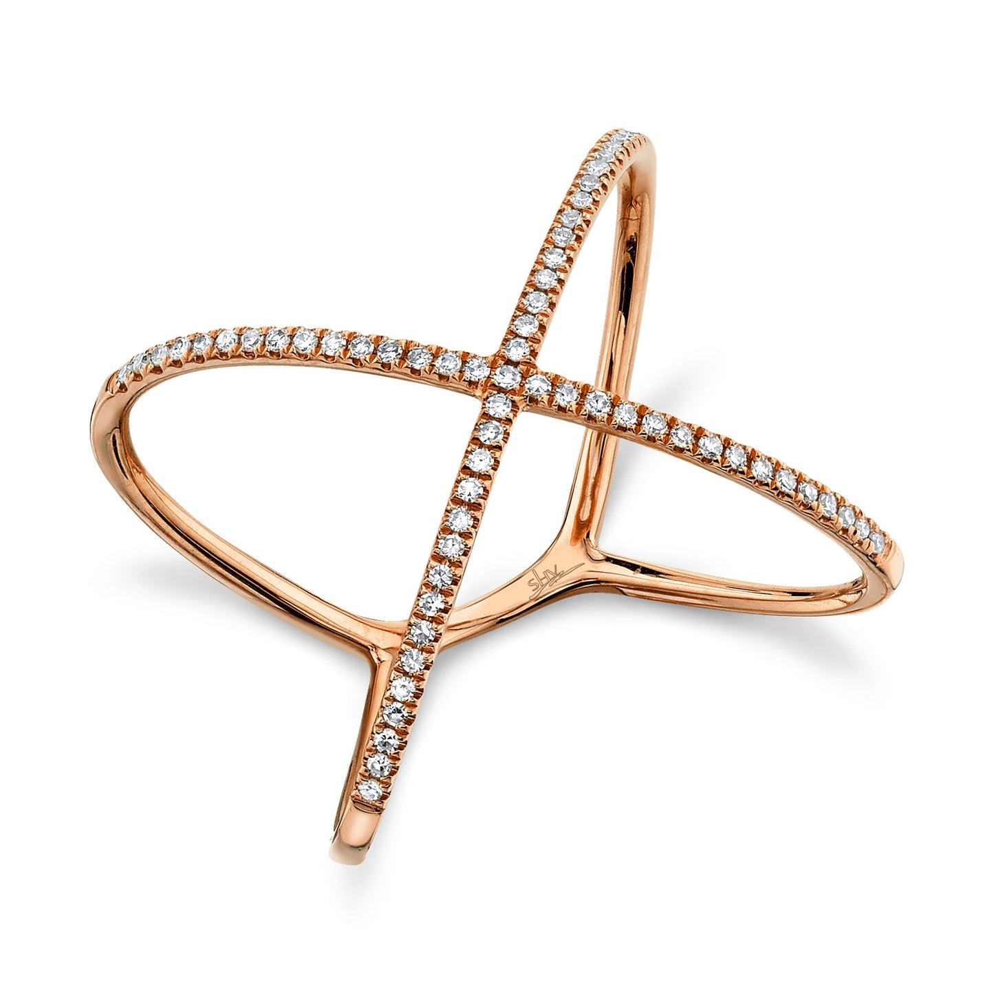 14k Gold 0.18 Ct Diamond X Ring, Available in White, Rose and Yellow Gold