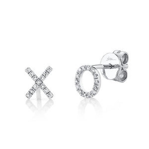 14k Gold 0.09 Ct Diamond X&O Earring, Available in White, Rose and Yellow Gold