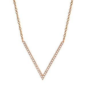 14K Gold 0.12Ct Diamond V Necklace, Available in White, Rose and Yellow Gold