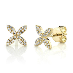 14k Gold 0.16 Carat Diamond Flower Earring, Available in White, Rose and Yellow Gold