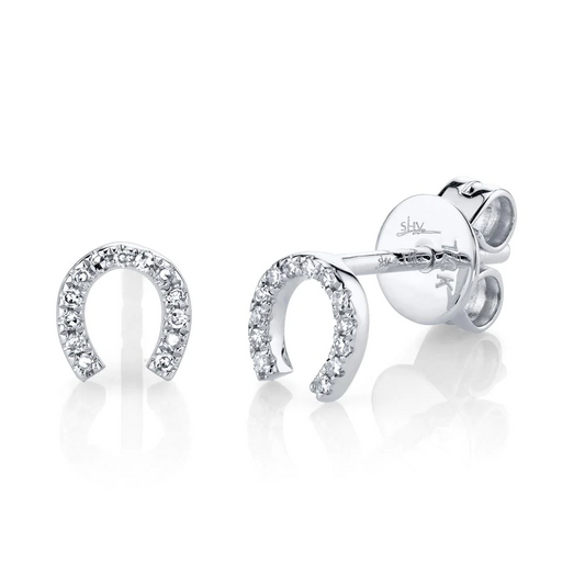 14k Gold 0.06Ct Diamond Horseshoe Stud Earring, available in White, Rose and Yellow Gold