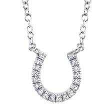 Load image into Gallery viewer, 14k 0.06 Carat Diamond Horseshoe Pendant, Available in White or Yellow Gold.
