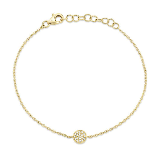14k Yellow Gold 0.05 Ct Diamond Pave Circle Bracelet