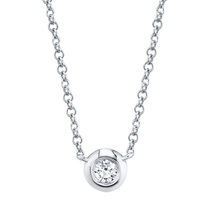 14k Gold 0.05Ct Diamond Bezel Set Necklace, Available in White, Rose and Yellow Gold