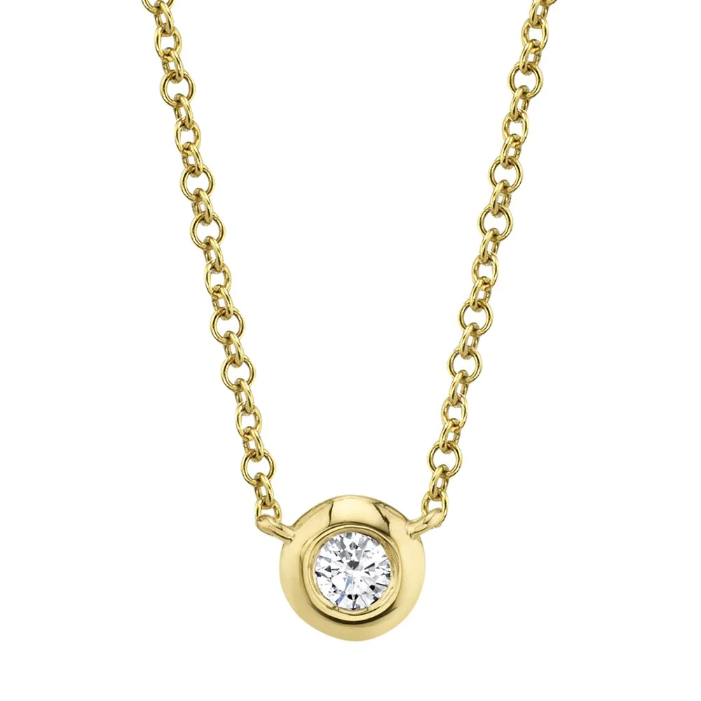 14k Gold 0.05Ct Diamond Bezel Set Necklace, Available in White, Rose and Yellow Gold