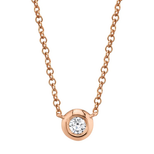 14k Gold 0.05Ct Diamond Bezel Set Necklace, Available in White, Rose and Yellow Gold