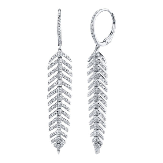 14k 0.60Ct Diamond Feather Earring, Available in in White, Rose and Yellow Gold