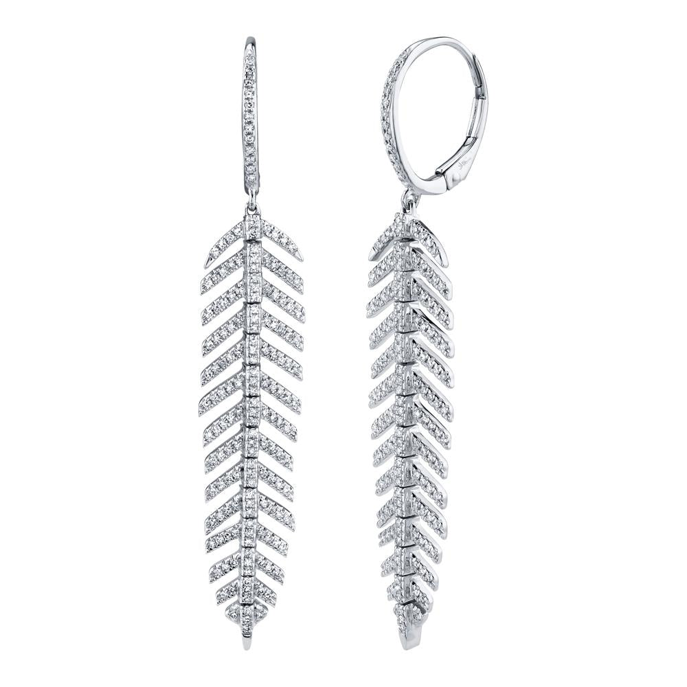 14k 0.60Ct Diamond Feather Earring, Available in in White, Rose and Yellow Gold
