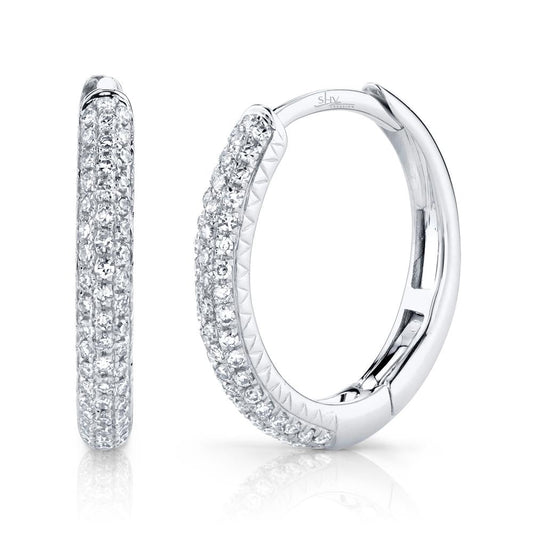 14k White Gold 0.21 Carat Diamond 3 Row Pave Earrings