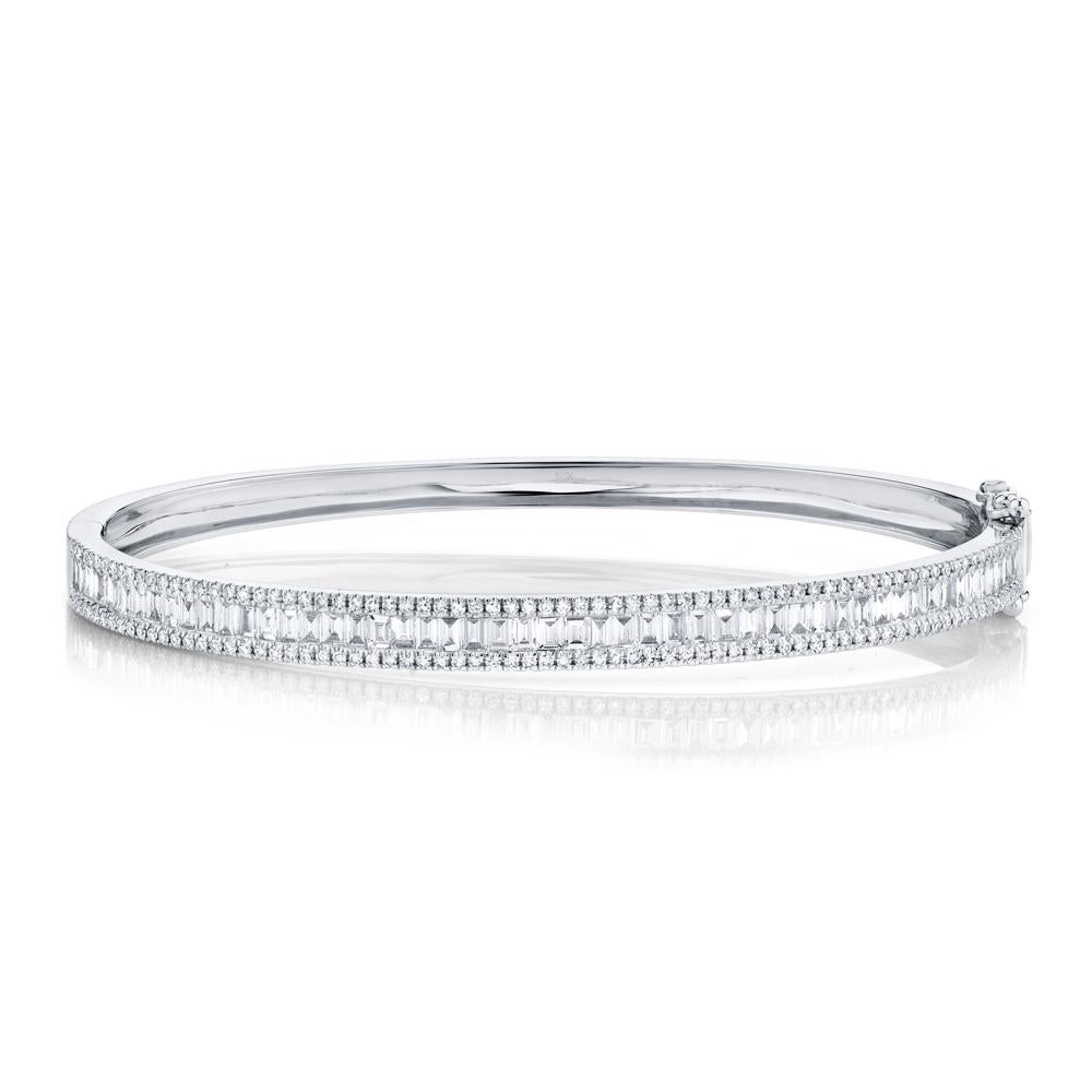 14k Baguette and Round 1.75 ct Diamond Bangle, Available in White, Rose and Yellow Gold