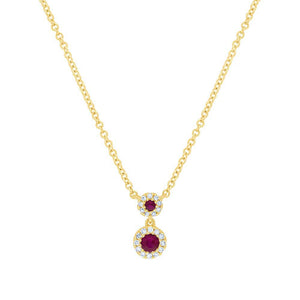 14k Gold 0.12 Ct Ruby, 0.06 Ct Diamond Necklace, Available in White, Rose and Yellow Gold