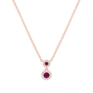 14k Gold 0.12 Ct Ruby, 0.06 Ct Diamond Necklace, Available in White, Rose and Yellow Gold