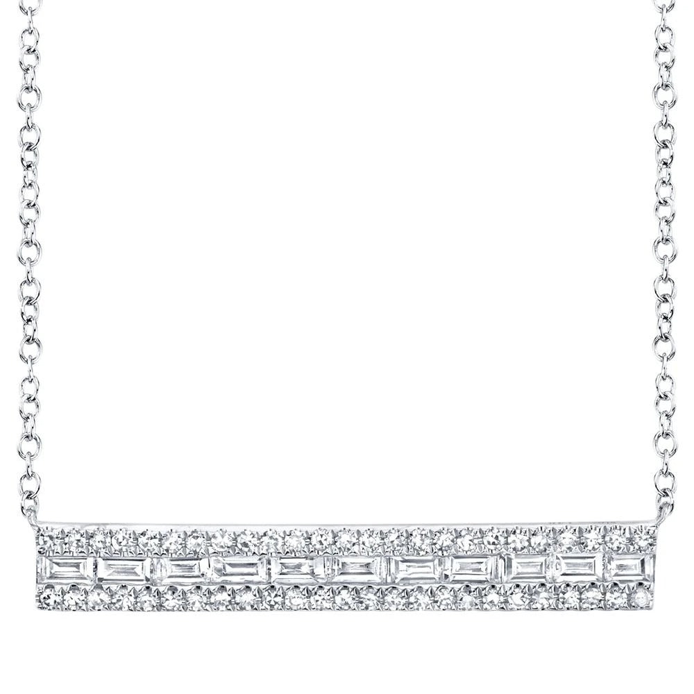 14k White Gold 0.40Ct Diamond Bar Necklace