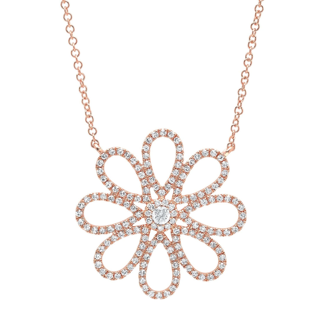 14k Gold 0.47Ct Diamond Flower Necklace, Available in White, Rose and Yellow Gold