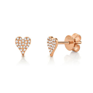 14k Gold 0.10Ct Diamond Heart Earrings, Available in White, Rose and Yellow Gold
