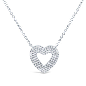 14k Gold 0.19 Ct Triple Row Open Heart Necklace, Available in White, Rose and Yellow Gold