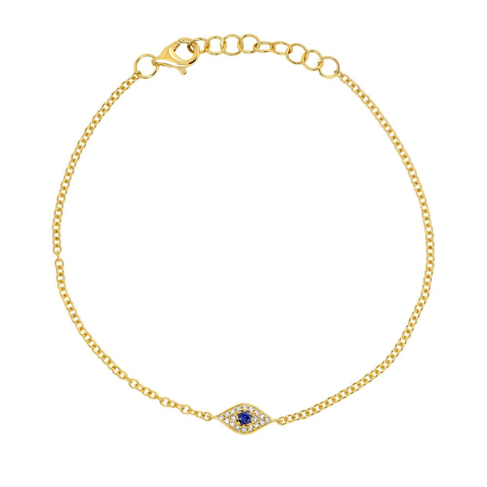 14K Gold 0.06Ct Sapphire, 0.04Ct Diamond Eye Bracelet, Available in White, Rose and Yellow Gold