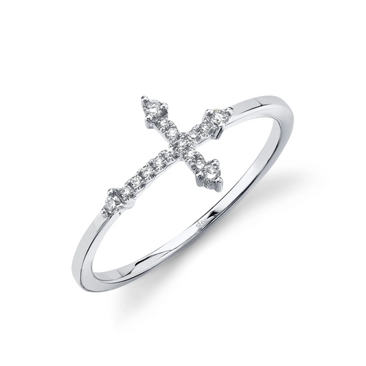 14k White Gold 0.09Ct Diamond Cross Ring, Available in White, Rose and Yellow Gold