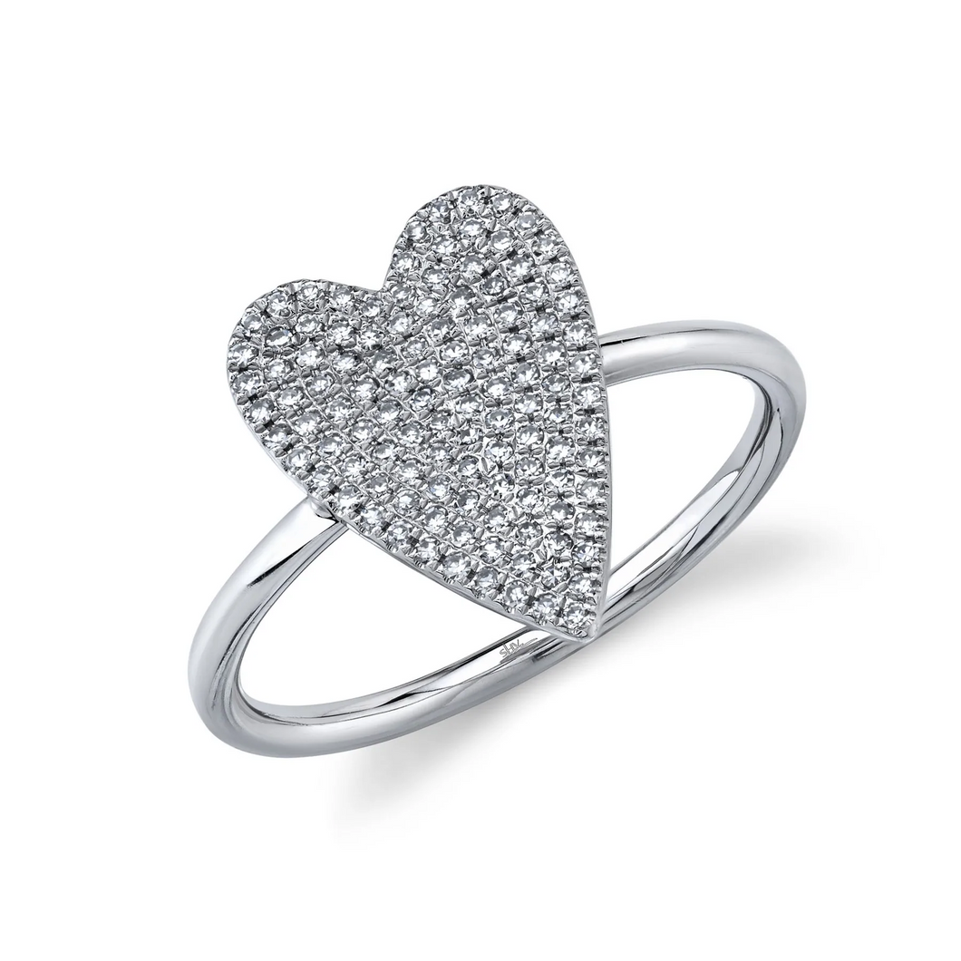 14k Gold 0.26Ct Pave Diamond Heart Ring, available in White, Rose and Yellow Gold