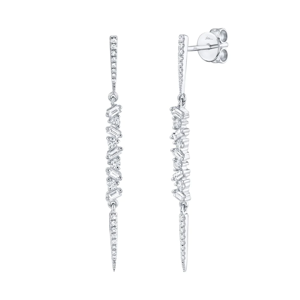 14k Gold 0.46Ct Baguette and Round Diamond Dangle Earring, available in White, Rose and Yellow Gold