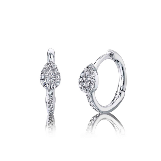 14k Gold 0.11Ct Diamond Earring with Pear Shape and Hoop, Available in White, Rose and Yellow Gold