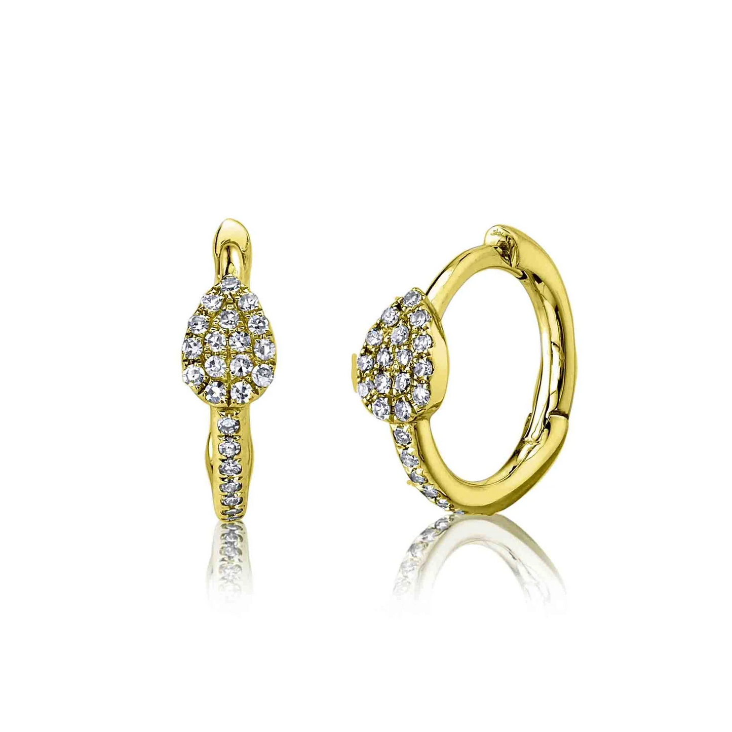14k Gold 0.11Ct Diamond Earring with Pear Shape and Hoop, Available in White, Rose and Yellow Gold
