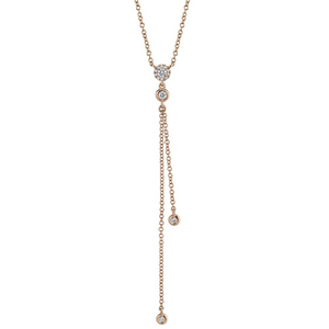 14k Gold 0.13Ct Diamond Lariat Necklace, Available in White, Rose and Yellow Gold