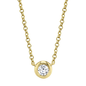 14k Gold 0.20Ct Diamond Bezel Set Necklace, Available in White, Rose and Yellow Gold