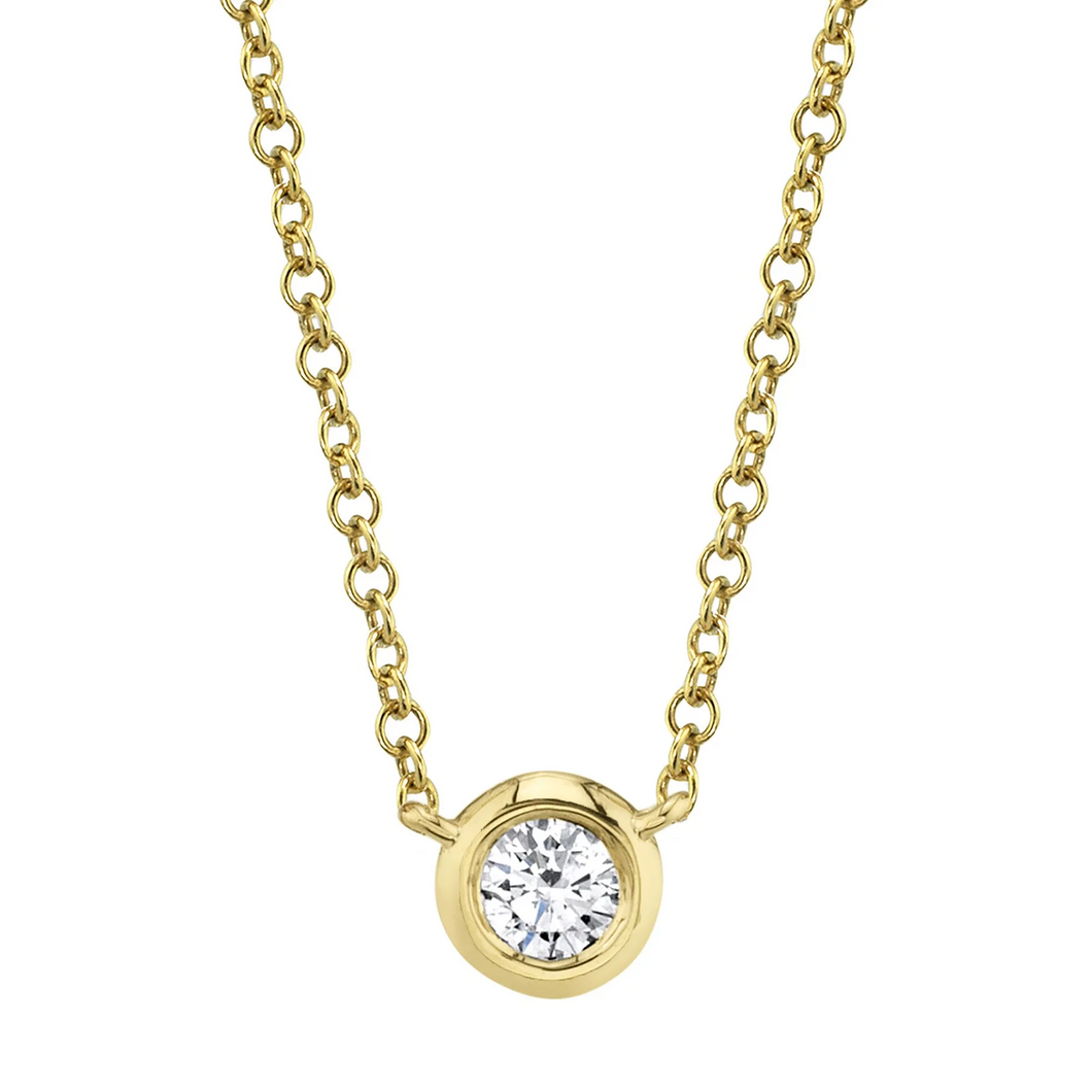 14k Gold 0.20Ct Diamond Bezel Set Necklace, Available in White, Rose and Yellow Gold