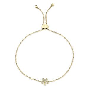 14k Gold 0.07Ct Diamond Flower Bolo Bracelet, available in White, Rose and Yellow Gold