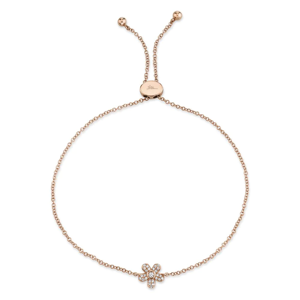 14k Gold 0.07Ct Diamond Flower Bolo Bracelet, available in White, Rose and Yellow Gold