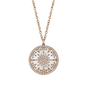 14k Gold 2.88Ct Mother of Pearl, 0.32Ct Diamond Necklace, Available in White, Rose and Yellow Gold