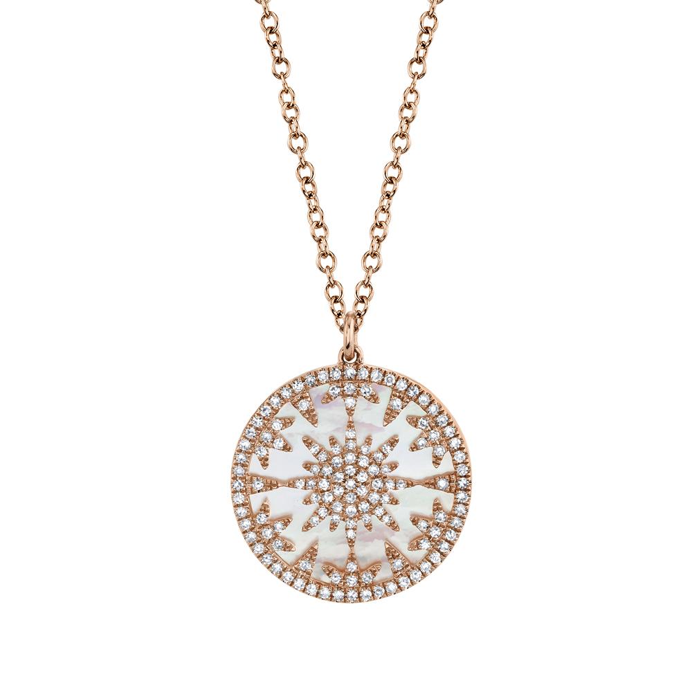 14k Gold 2.88Ct Mother of Pearl, 0.32Ct Diamond Necklace, Available in White, Rose and Yellow Gold