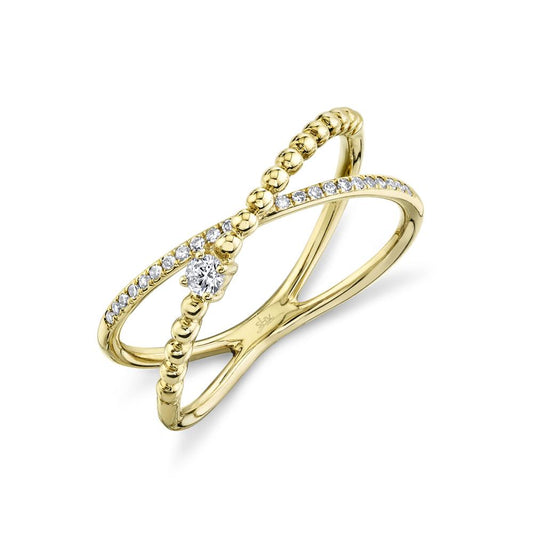 14k Yellow Gold 0.12 Ct Diamond Bridge Ring with 23 Diamonds