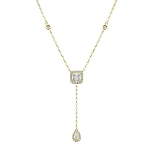 14k Gold 0.28Ct Diamond Lariat Necklace, Available in White, Rose and Yellow Gold