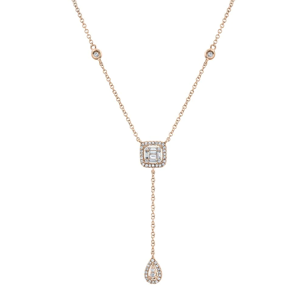 14k Gold 0.28Ct Diamond Lariat Necklace, Available in White, Rose and Yellow Gold