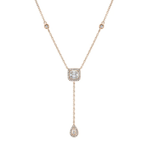 14k Gold 0.28Ct Diamond Lariat Necklace, Available in White, Rose and Yellow Gold