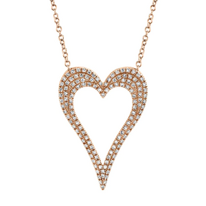 14k Gold 0.31Ct Diamond Heart Necklace, Available in White, Rose and Yellow Gold