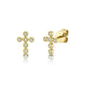 14k Gold 0.11Ct Diamond Cross Earring, Available in White, Rose and Yellow Gold