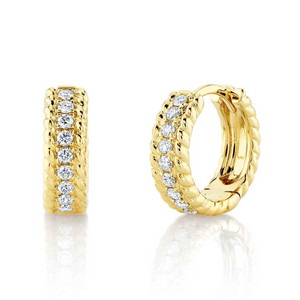 14k Gold 0.18Ct Diamond Huggie Earring, Available in White, Rose and Yellow Gold