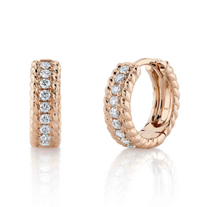 14k Gold 0.18Ct Diamond Huggie Earring, Available in White, Rose and Yellow Gold