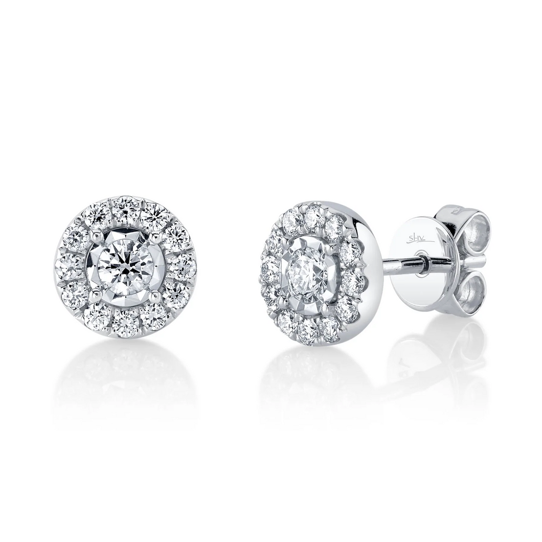 14k Gold 0.43Ct Diamond Cluster Earring, available in White, Rose and Yellow Gold