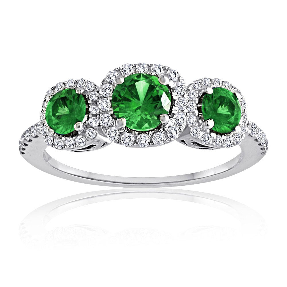 14k White Gold 1.05Ct Emerald, 0.30Ct Diamond Ring